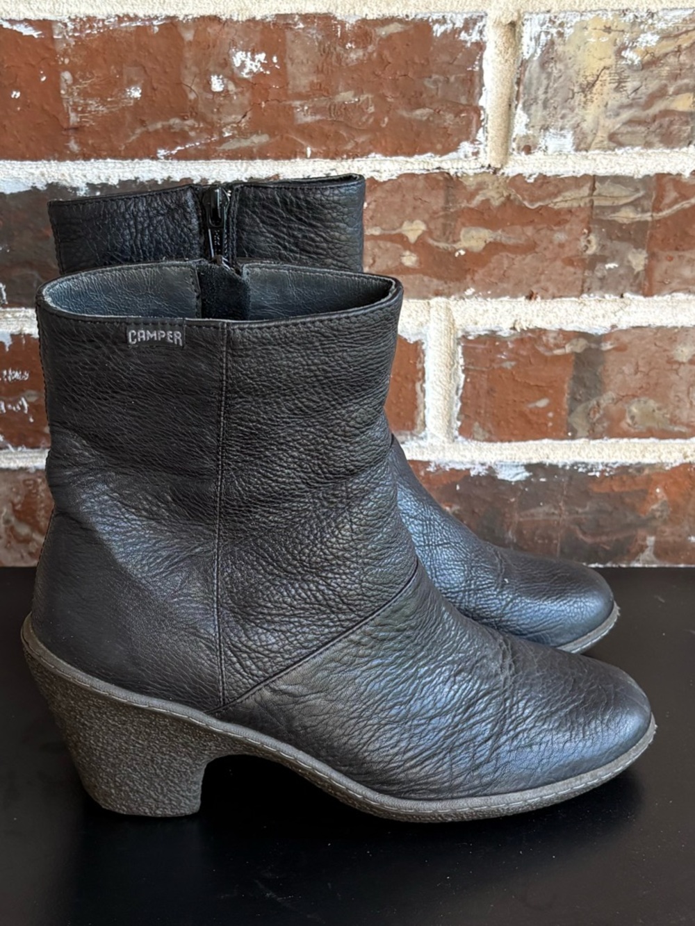 Camper Barbara Black Leather Ankle Boots Size EU 39